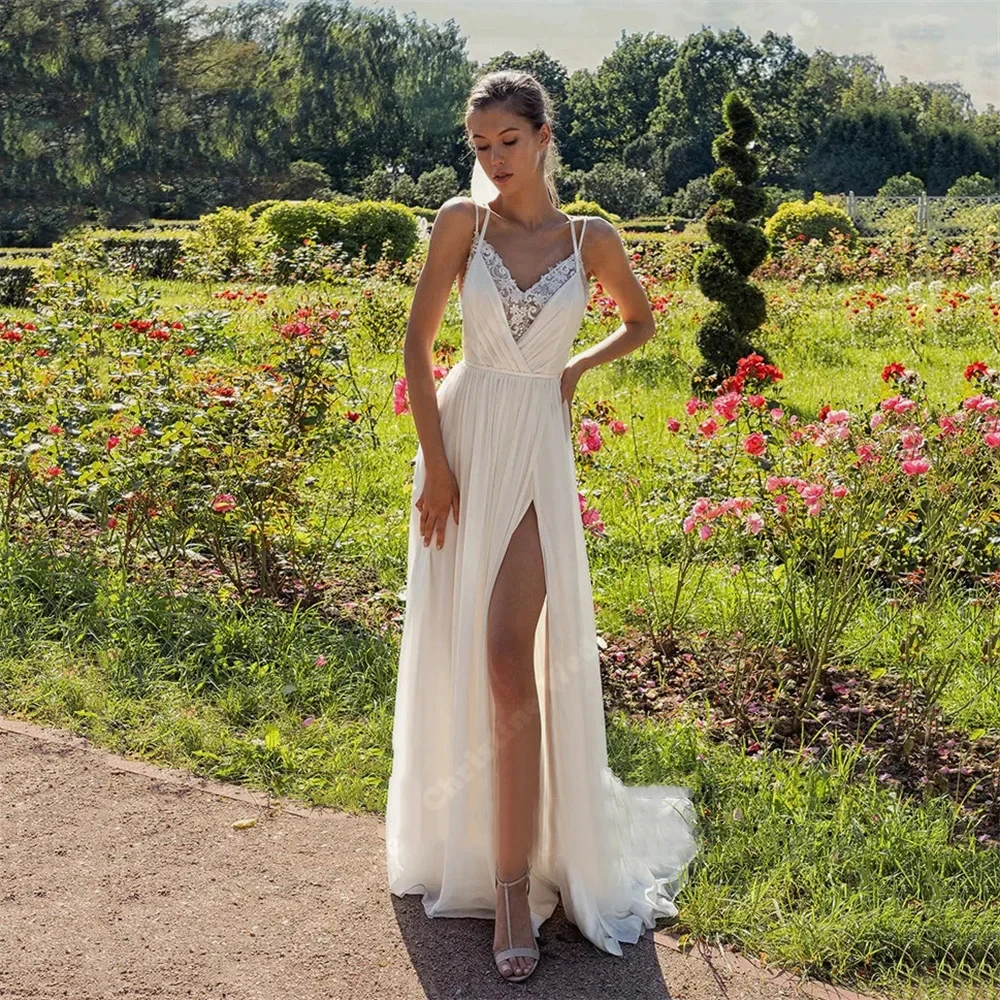 

Sexy V-Neck Women Wedding Dresses Elegant Lace Printing A-Line Bridal Gowns Princess Banquet Vestidos De Novias 2025 Customized