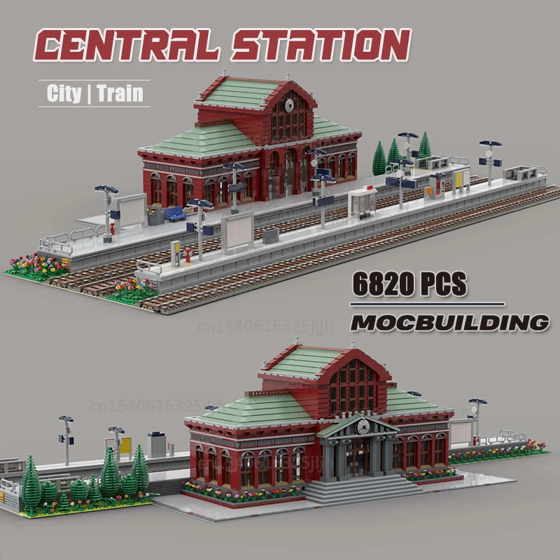 Zentrale Station Moc Bausteine Stadt Zug Modulare Gebäude Architektur DIY Montage Modell Sets Sammlung Spielzeug Weihnachten Geschenke