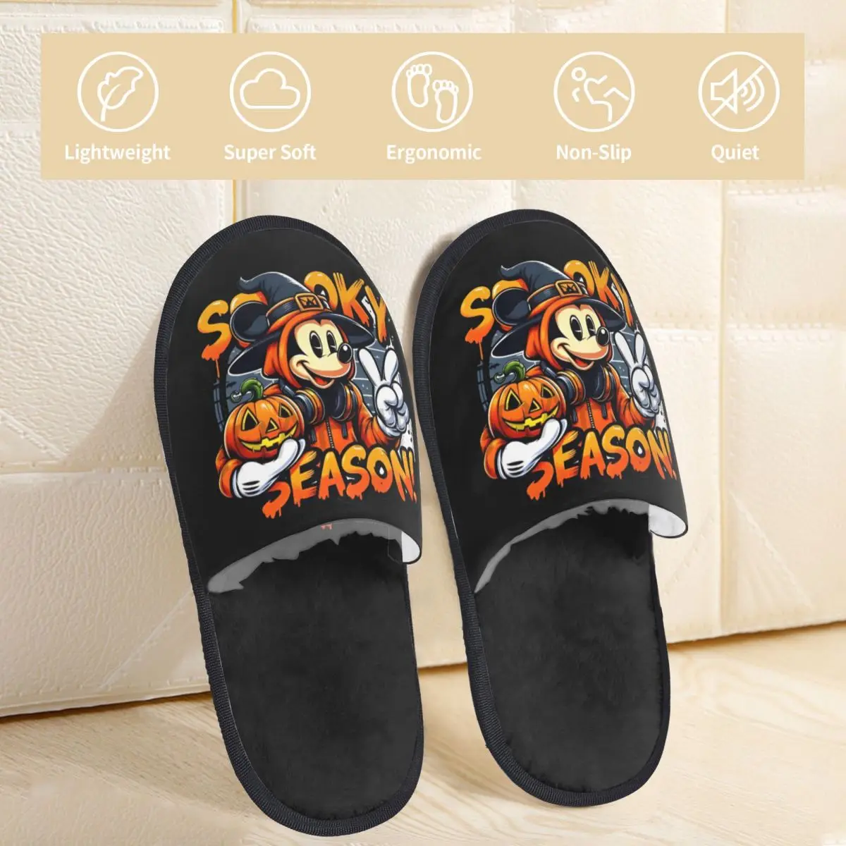 Spooky Mickey Disney Halloween House Cotton Slippers Living Room pumpkin Soft Memory Foam Slippers Non-skid