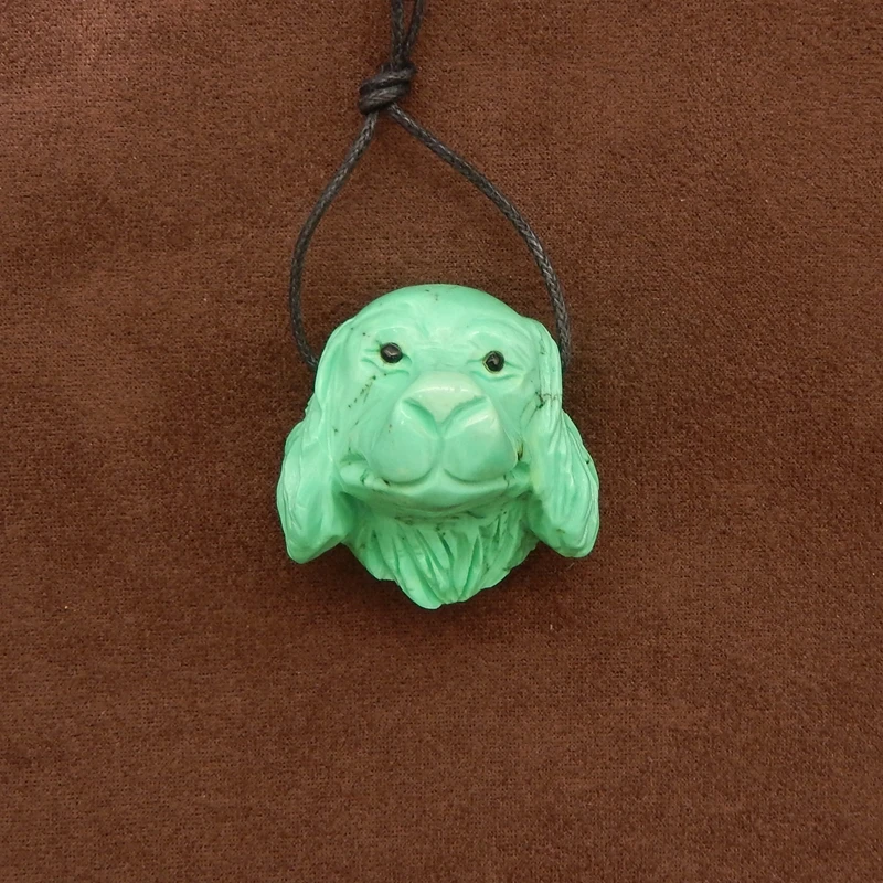 

Натуральный камень, зеленый говлит, собака, кулон, бусины, резьба, драгоценные камни, ювелирный аксессуар, 34x29 мм, 33,3 г