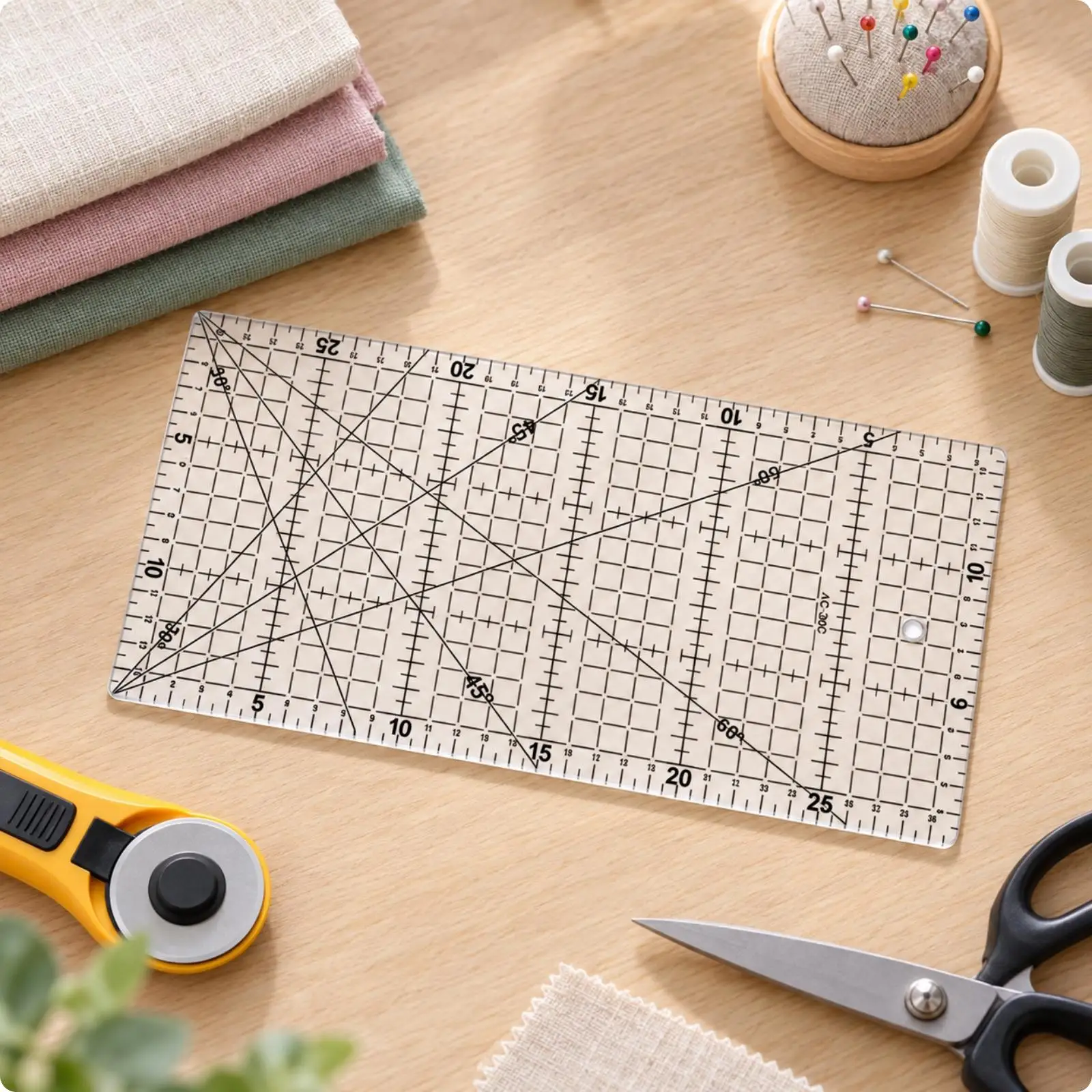 Clear Quilt Ruler for Sewing with Diagonal Angle Lines and Easy Read Markings for Precision Cutting Tasks