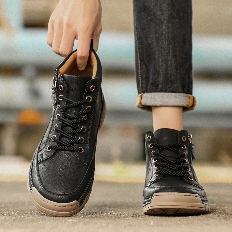 العلامة التجارية الرجال الشتاء الدافئة والمخملية أحذية عالية الجودة موضة جديدة للرجال مريحة منتصف الأعلى اليدوية المضادة للانزلاق في الهواء الطلق حذاء كاجوال