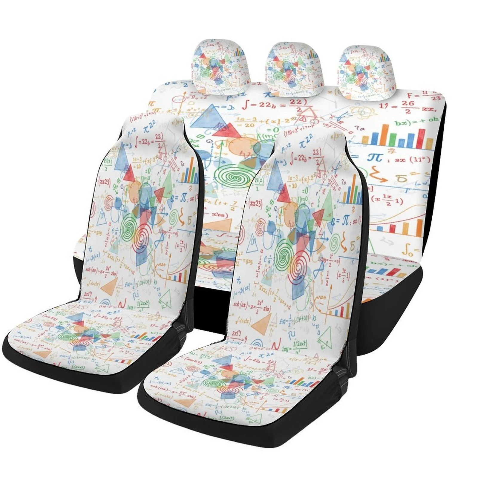 

Mathematical Patterns Themed Car Seat Cover Set - Trendy High-Quality Polyester Full Set For 2 Front & Rear Seats, Fashionable D