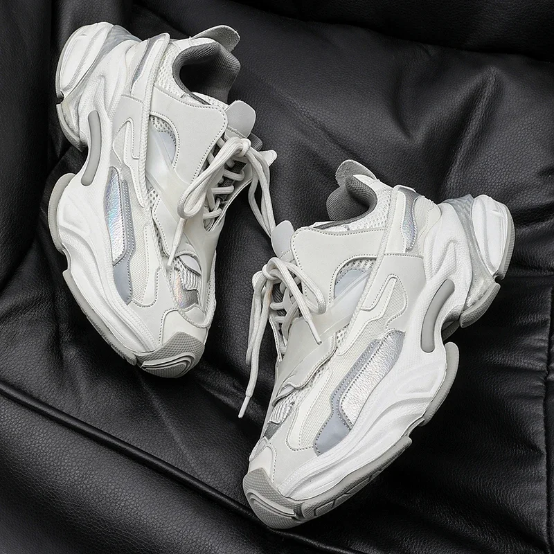 

New 2025 Designer Fashion Casual Trainers Men Chunky Heel Platform Mixed Color Increasing Sneakers Tennis Female Sport Shoes