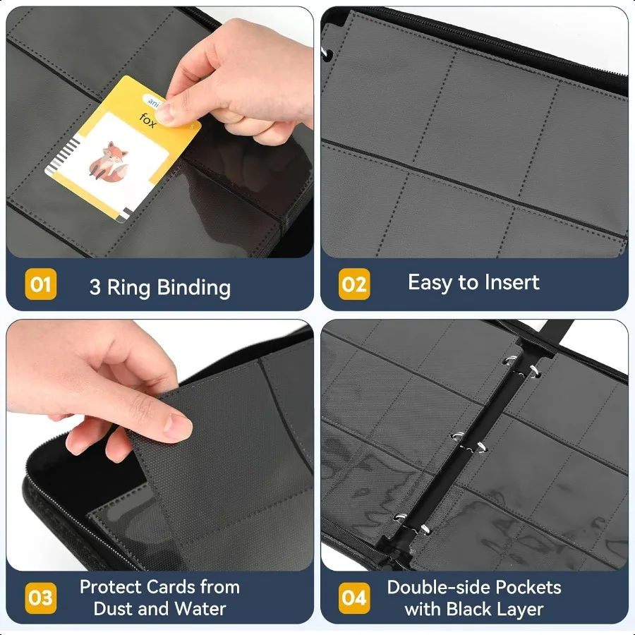 แฟ้มใส่การ์ด 9 ช่อง 900 ช่องใส่การ์ดสองด้าน ทำจากหนัง PU สำหรับใส่การ์ด MTG TCG และการ์ดกีฬา สีดำ