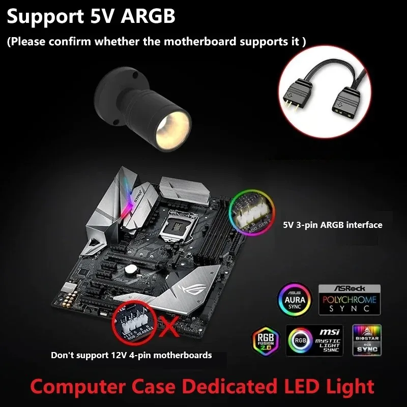 QITU 1W 3W ARGB 5V 3Pin Header Computer AURA SYNC Led Spot Light Mini Lamp Gaming Room Figure Model Display PC Case Deco DIY