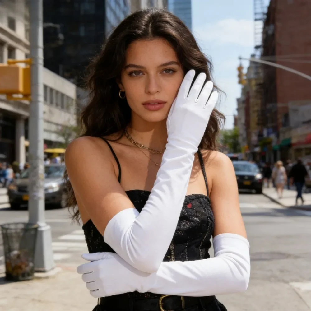 Elegant Satin White Short Bridal Gloves Women's Wedding Prom Pageant Costume Accessories