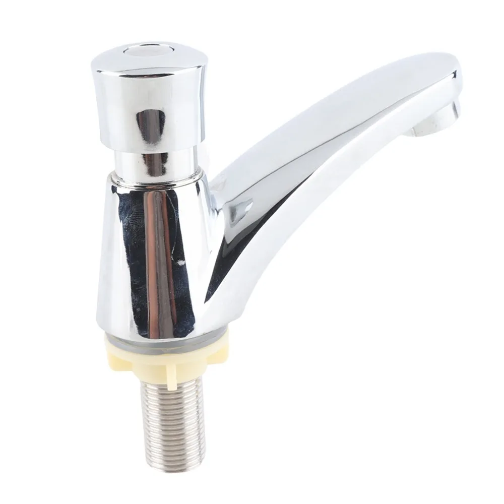 Alloy Faucet Single Cold Automatic Shut Off Water Tap Time Delay Mechanism Push Switch Design Sink Tap Hotel Bathroom