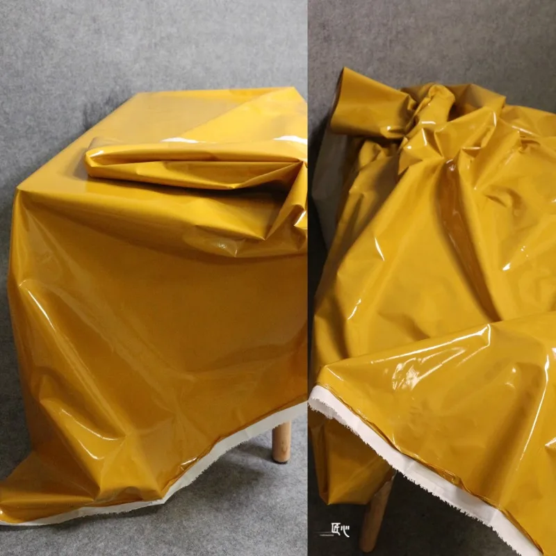 Coated Leather Fabric Yellow Reflective Mirror Firm Waterproof Windbreaker Clothing Designer Cloth Diy Sewing Meters Material