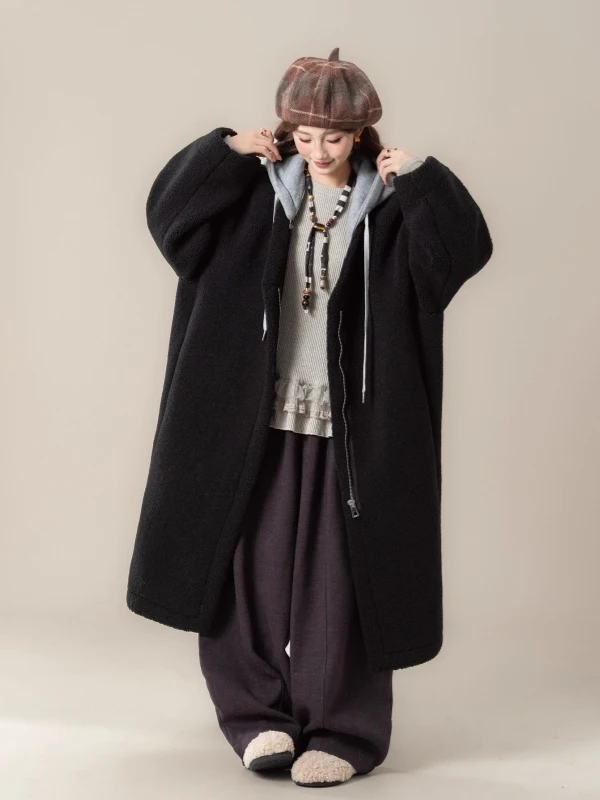 

Jaet из меха ягненка Lazy Sle, зимнее пальто средней длины, женское модное пальто для поездок на работу, корейская версия, Thiened Long Sve, на молнии, чистый цвет