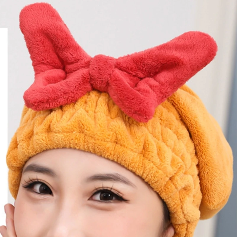 Asciugamano per capelli avvolgente in microfibra assorbente per capelli con accessorio da bagno con cappuccio a fiocco