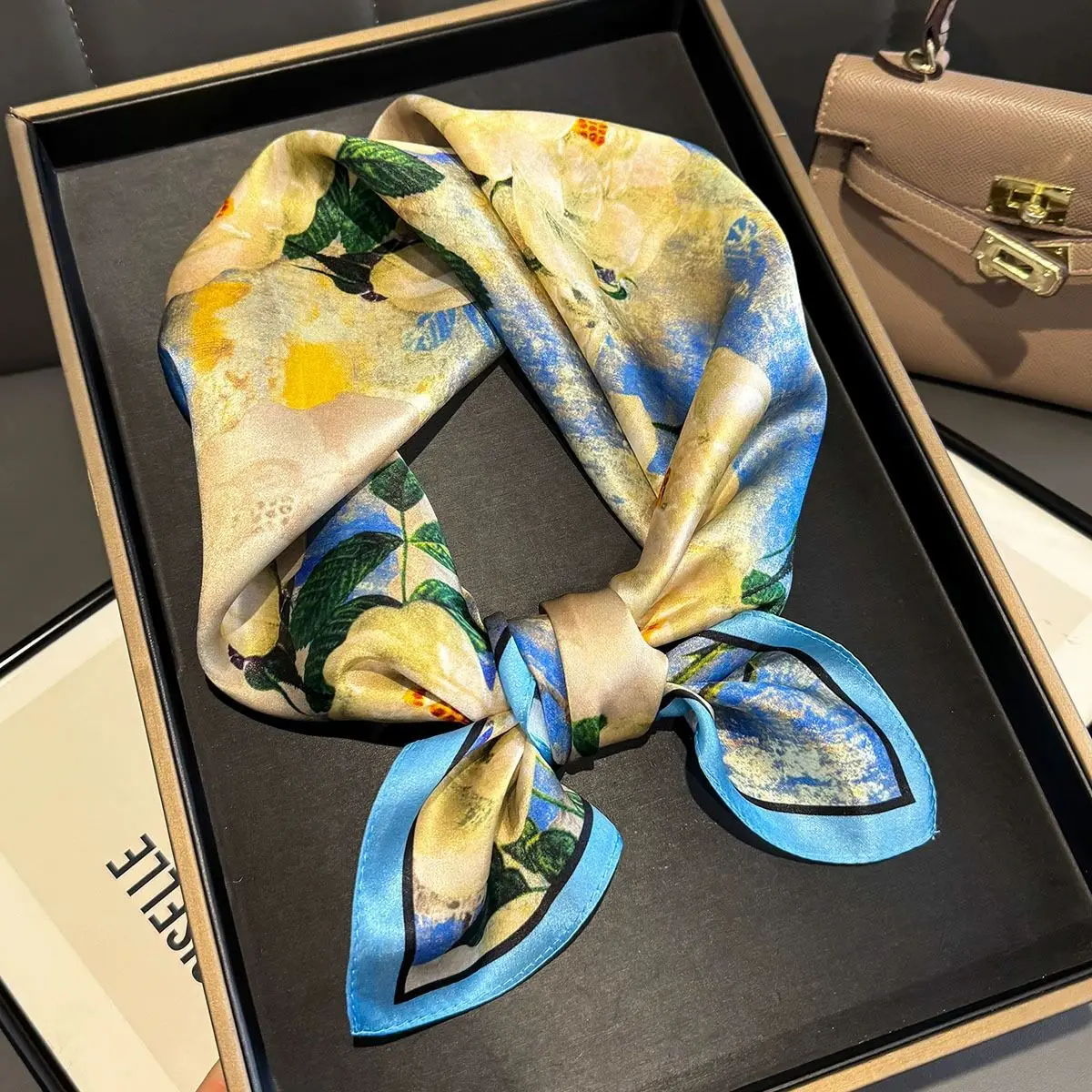 100 % natürlicher Seidenschal für Damen, Foulard, Damen-Schal, elegantes, hochwertiges, quadratisches Halstuch für Damen, Hijab, Bandana, Schals – Detail 10
