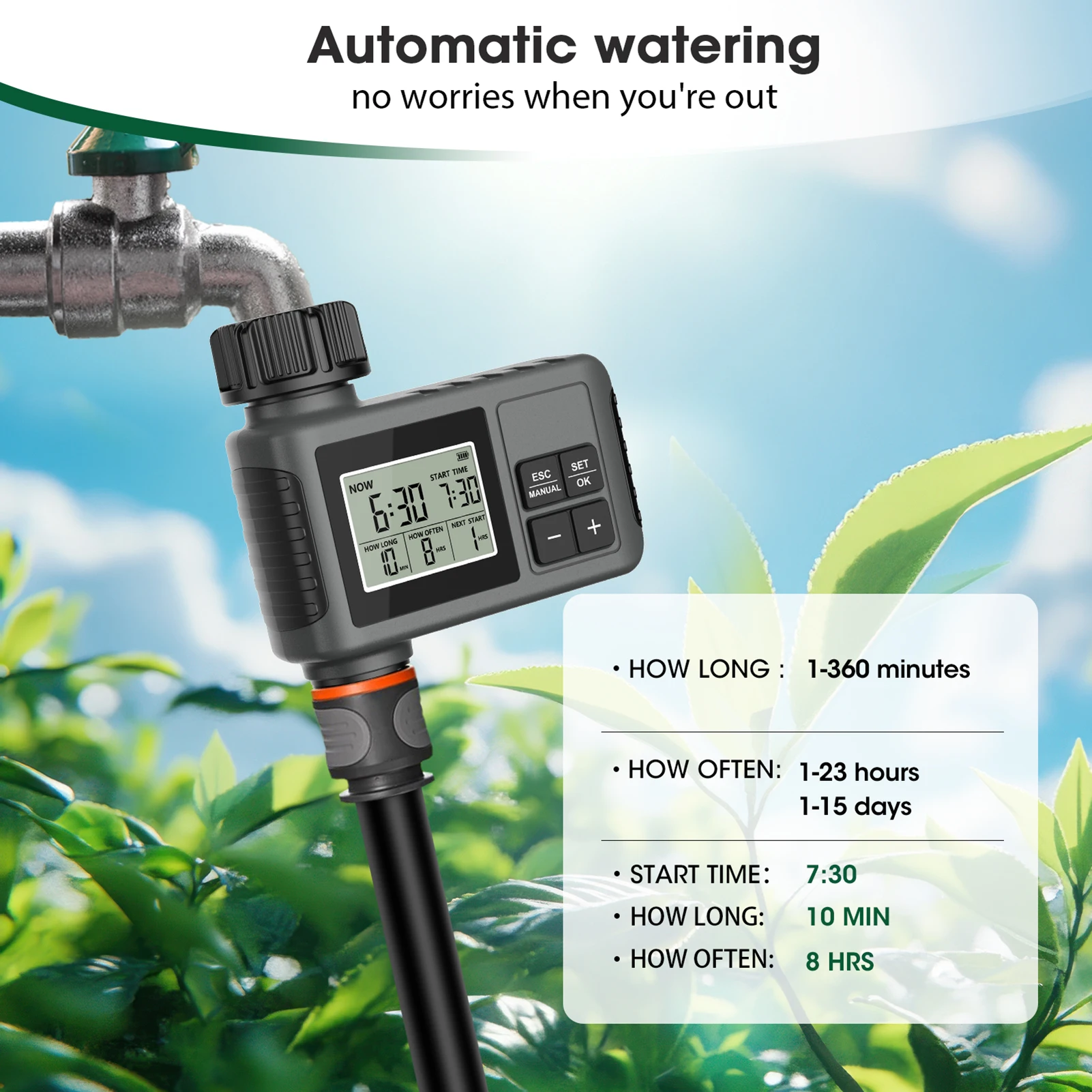 Water Timer Irrigation System Programmable Garden Watering Sprinkler Child Lock 1 Outlet Intelligent Timing Valves Controller