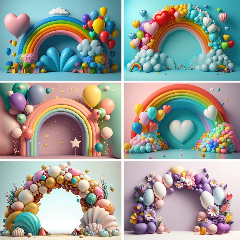 

Beenle Colorful Balloon Baby Shower Birthday Photography Backdrop Newborn Cake Smash Party Photo Background Decor Studio Props