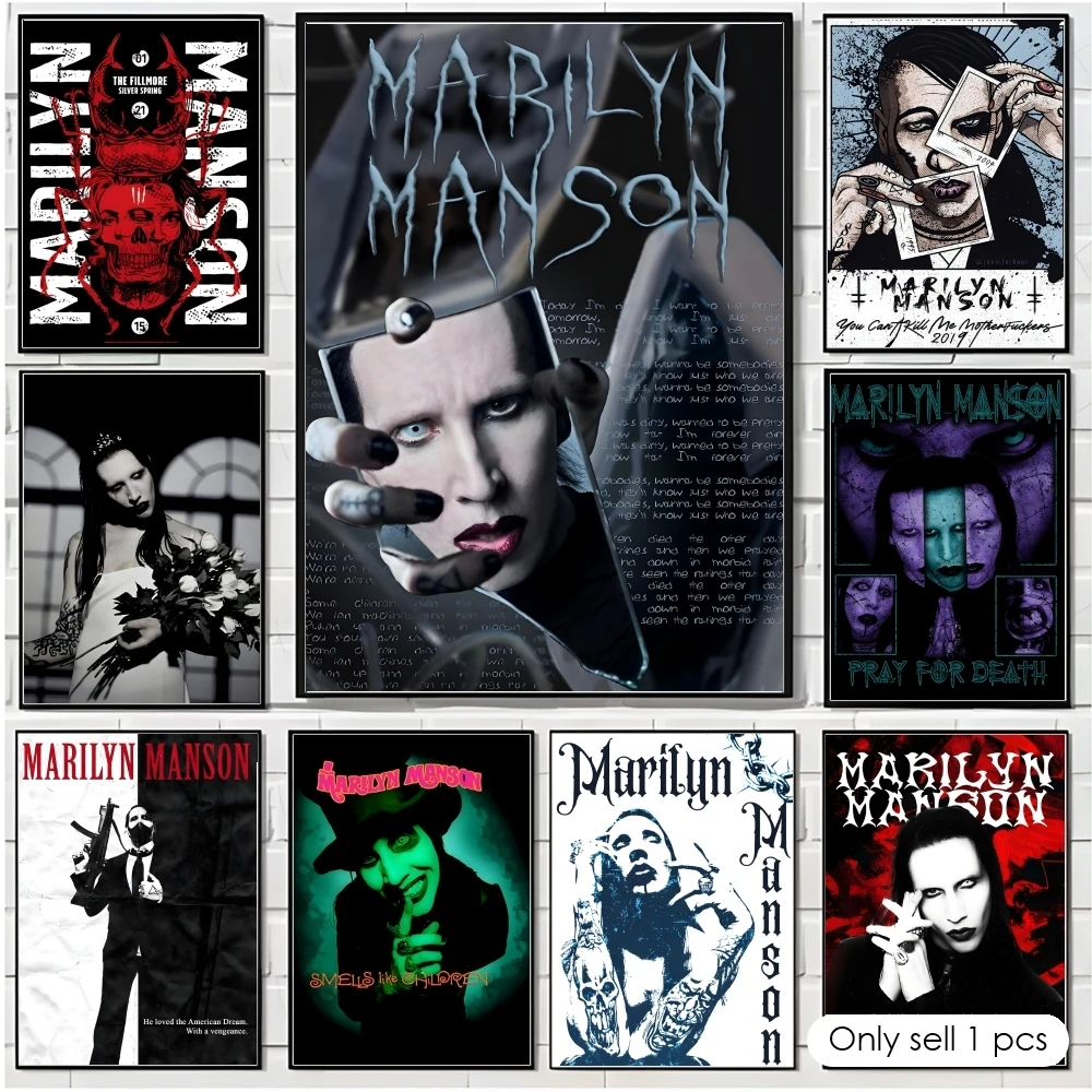 Singer M-Marilyn Manson Poster Decorative Wall Art Stickers Mural Photo Print for Home Living Room Hallway Decor