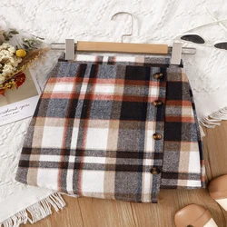 Autumn And Winter Girls' Checkered Button Decorative Skirt Princess Daily Leisure Birthday Party Children's And Girls' Clothing