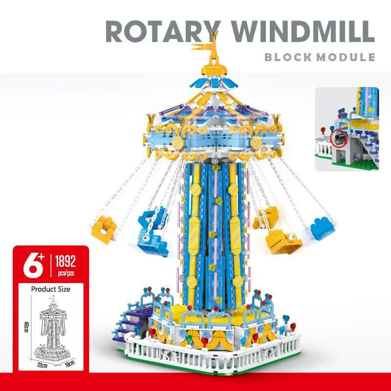 

2023 New 1892PCS MOC City Amusement Park Rotating Windmill Building Blocks Bricks Model Assembling Toys for Children Gift Set