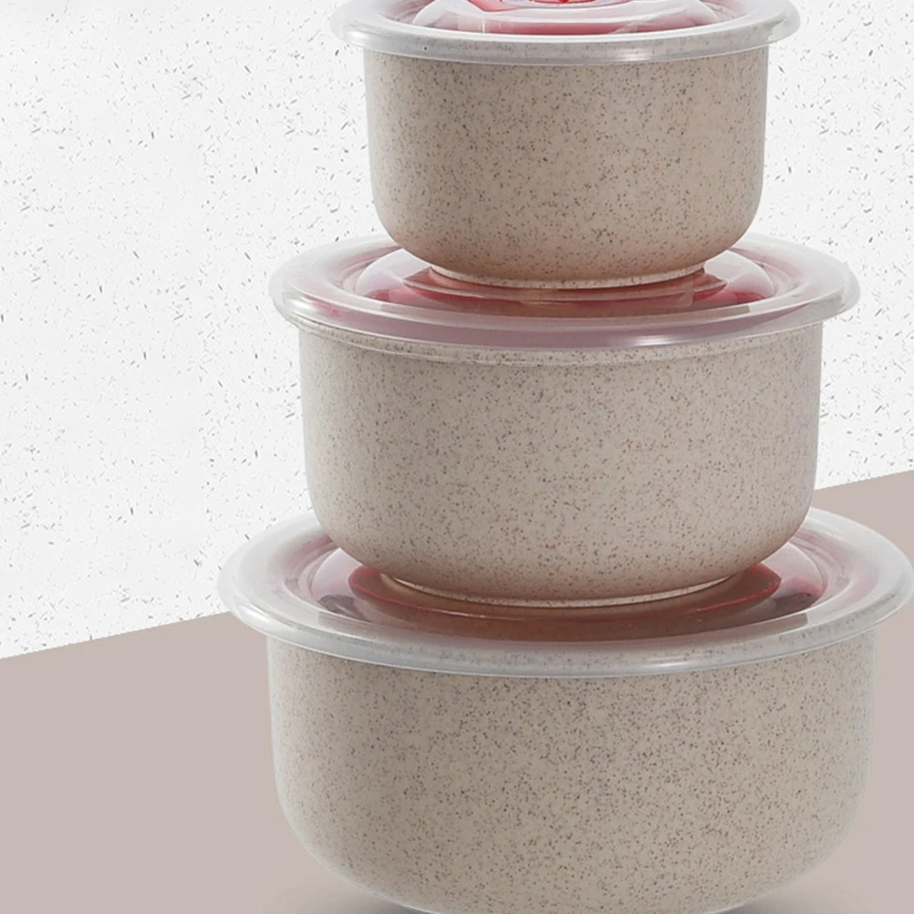 

3 Pcs Three-piece Set of Fresh Bowls Wheat Straw with Lids Mixing Nesting Refrigerator Serving