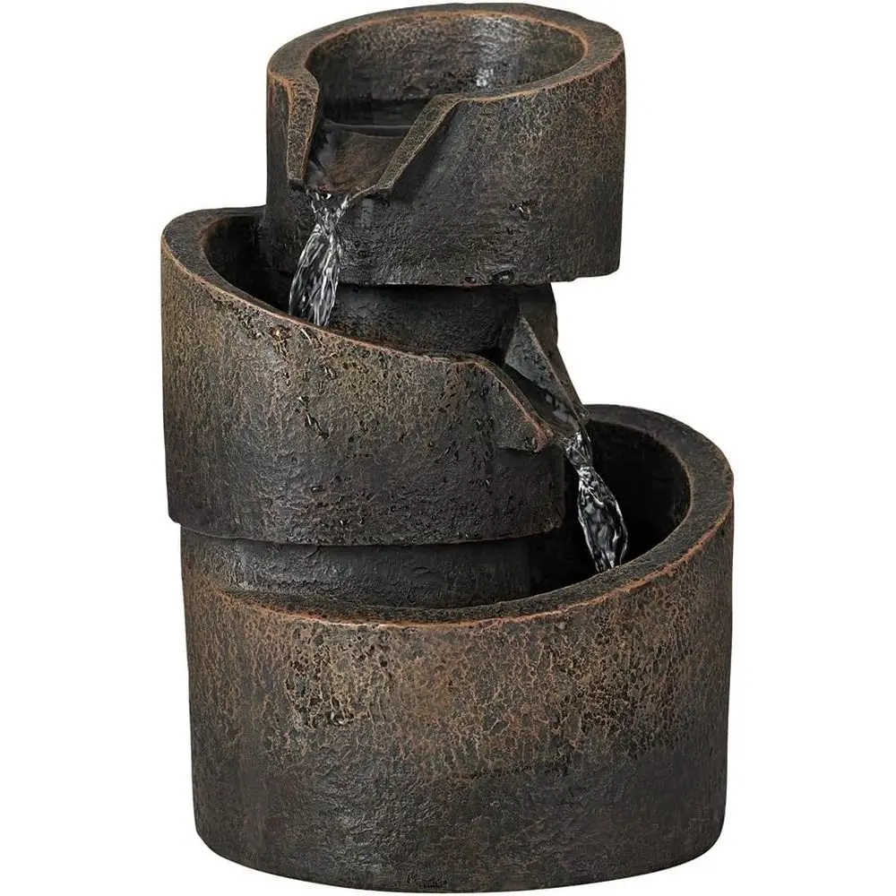 3-Tier Bronze Stone Contemporary 9 3/4 High Tabletop Outdoor Water Feature for Small Zen Indoor Decor, Tiered Cascading Waterfal