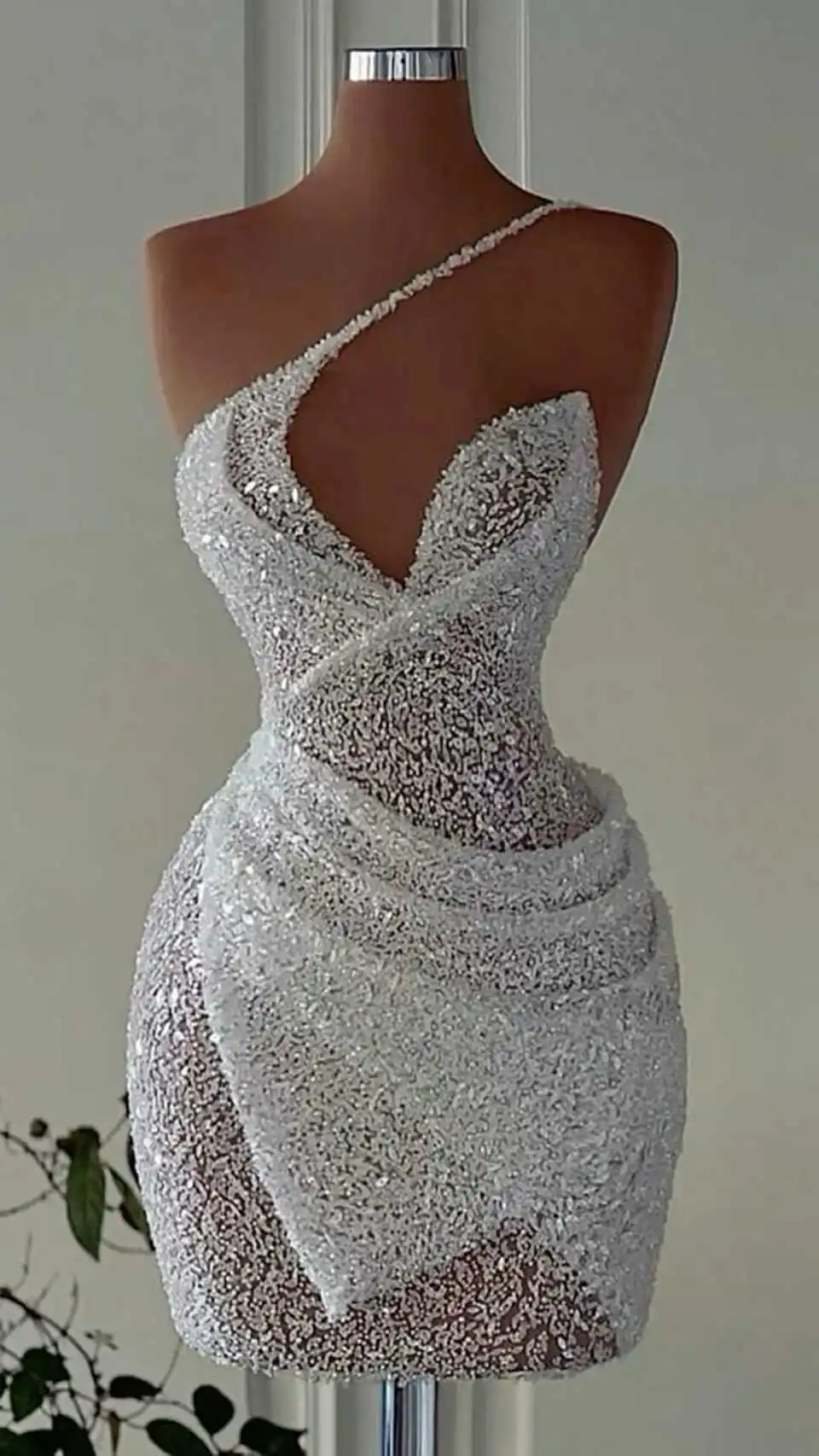 Luxury Prom Party Cocktail Mermaid  Dress With Crystals Beads Sequins Lace Sleeveless One Shoulder Above-Knee Length Customized