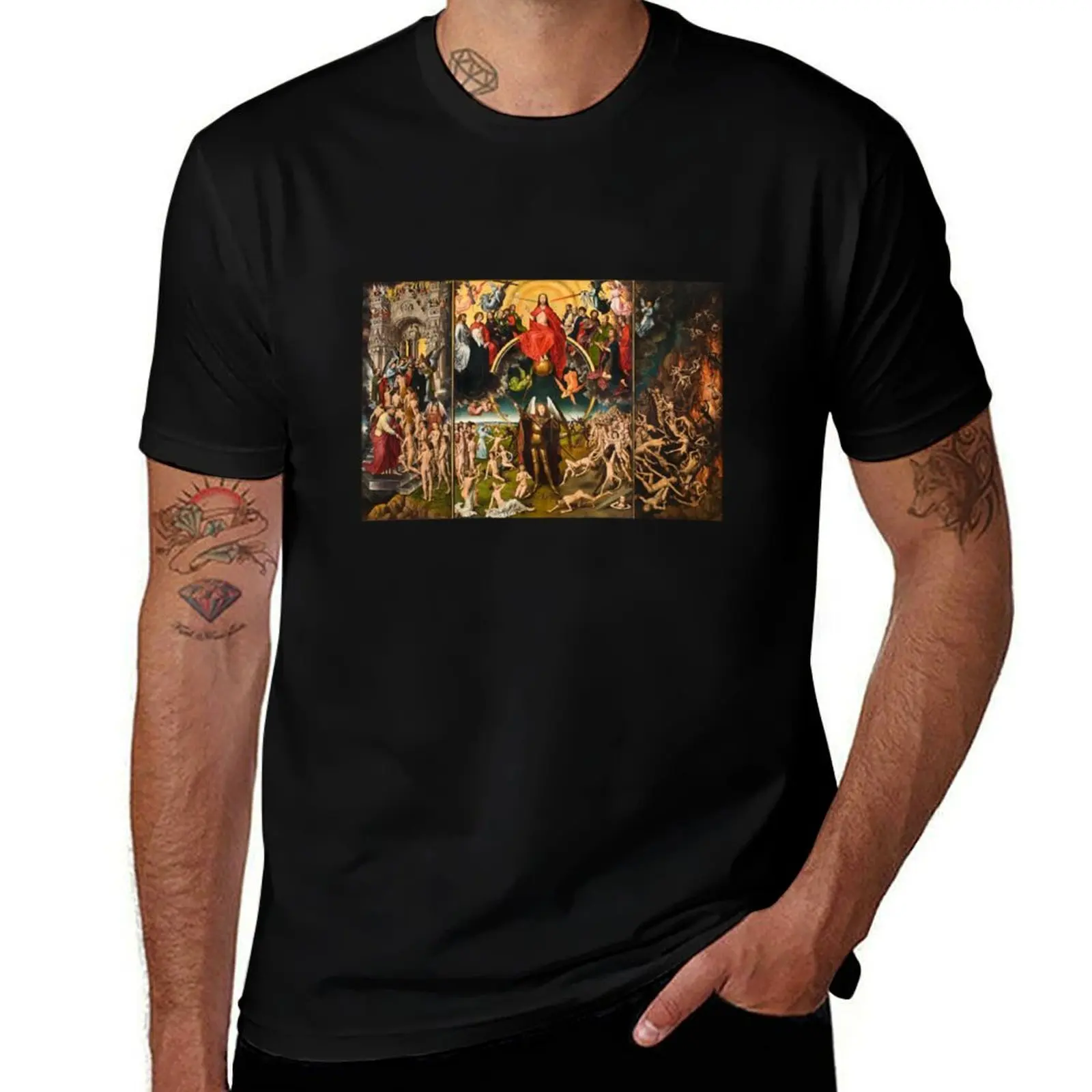 

HD Last Judgement (3 panels) , by Hans Memling - Original colors- HIGH DEFINITION T-Shirt t shirts for man cotton T-Shirt