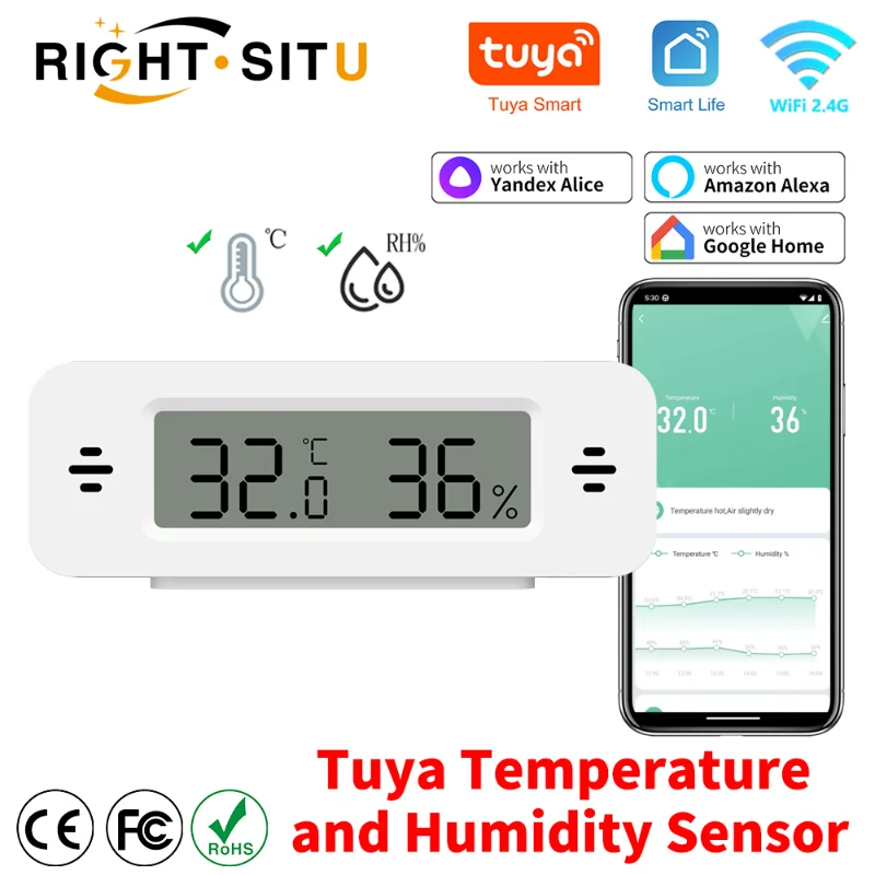 Tuya WiFi  Zigbee Mini Temperature Humidity For Smart Home Thermometer Hygrometer APP Remote Work with Google Home Yandex Alexa