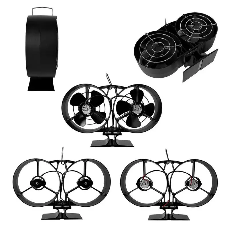 Heat-powered Stove Fan 6 Blades Fireplace Fan Log Wood Stove Burner Fan Double Head Fan Quiet Operation  Winter Accessories