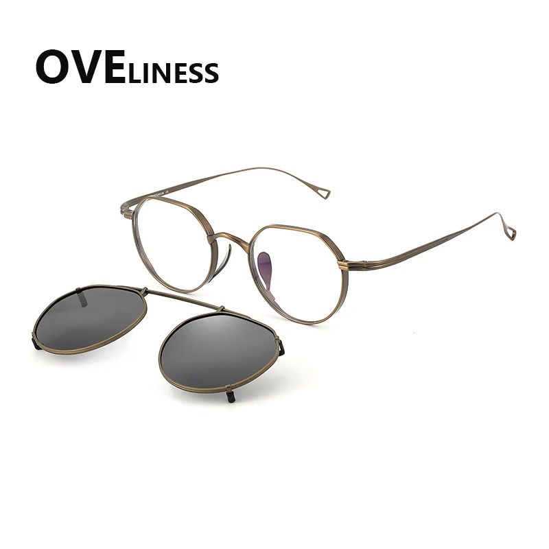 Pure titanium Round Eyeglasses frame men women Polarized Magnet Clip glasses frame sunglasses Eyewear Spectacles