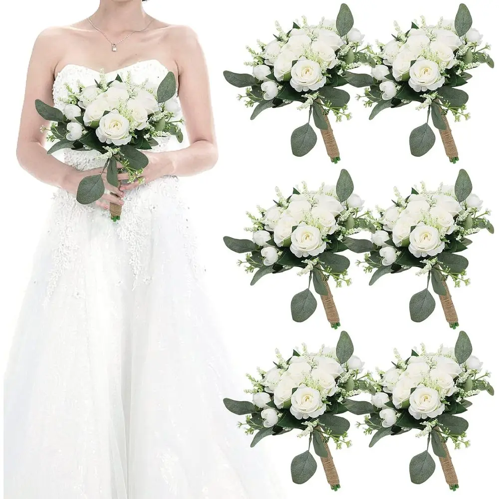 

Искусственные свадебные букеты цвета слоновой кости, 6 предметов, 7 подружек невесты — идеально подходят для вечеринок, церемоний и центральных предметов стола