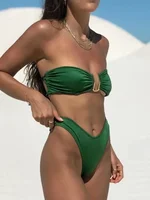 New Summer Solid Push Up Woman Swimsuit Beach Sexy Bikini Set Solid Swimming Suit for Women Swimwear Bandeau Bathing Suit - Image 4