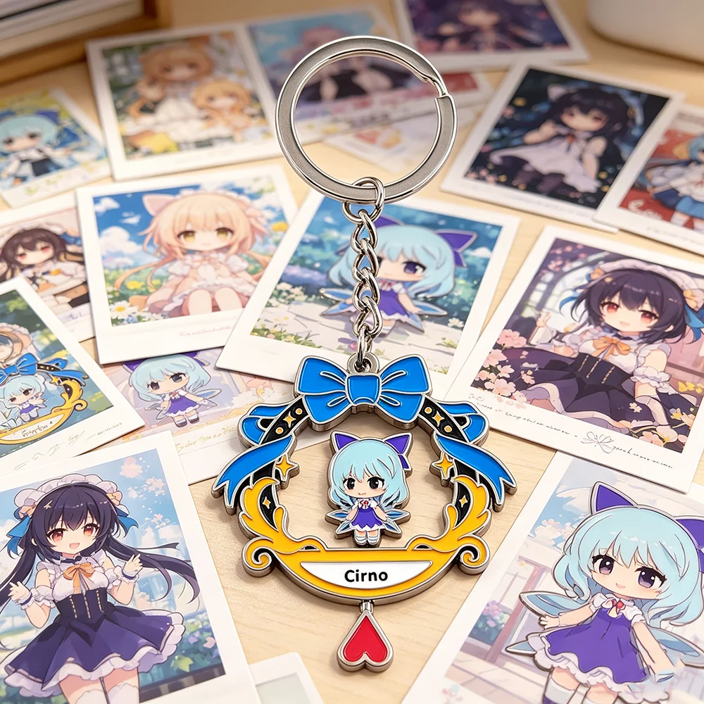 Anime Touhou Project Cirno Drehbarer Schlüsselanhänger Doppelseitiger Spinnender Eis-Feen-Schlüsselring Kawaii Figur Metallanhänger Taschendekoration für Fans – Detail 11