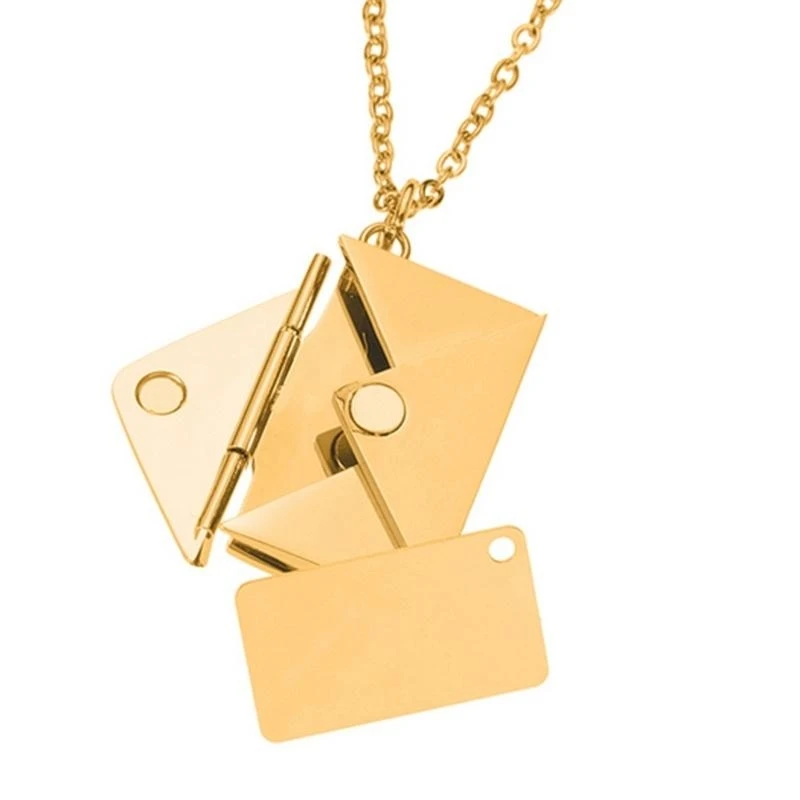 Valentine's Day Love you Secret Message Pendant Necklace Stainless Steel Can Open Photo Frame Envelope Necklace