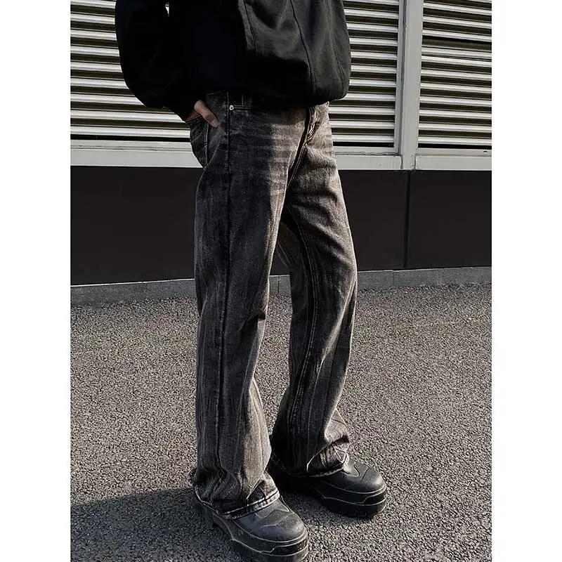 

Мужские джинсы в американском уличном стиле, весенне-осенние, с эффектом потертости, широкие, длинные брюки, модные, свободного кроя, расклешенные штаны