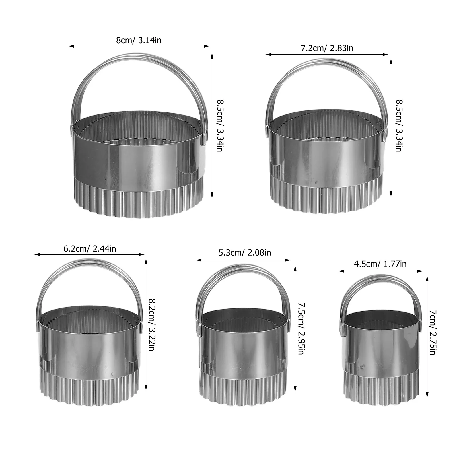 5Pcs Biscuit Cutter Stainless Steel Round Cookie Cutters Wave Edge Baking Molds for Dough Shaping Cake Decorating Tools