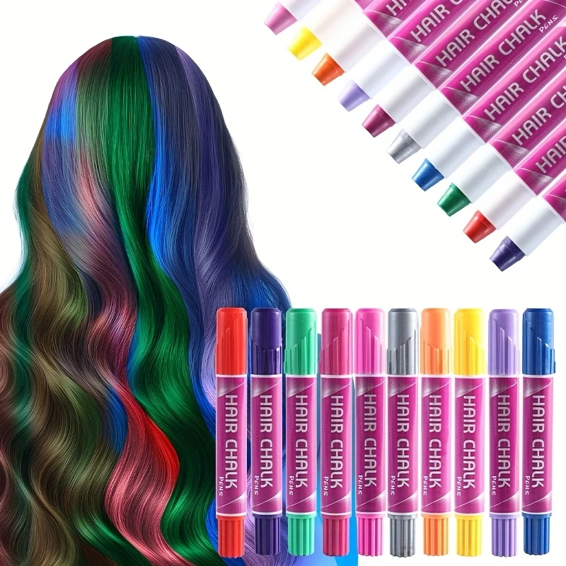

10pcs/Set Hair Chalk Pen,Temporary Hair Color Chalk,Washable Non-toxic Disposable Hair Dye for Festival,Halloween,Party Cosplay