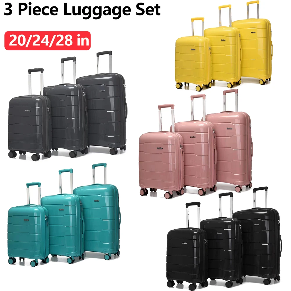 3 Stuks Bagage Set Familie Reizen Koffer Set Pp Luggag Set Met Spinner Wiel 20/24/28 Inch Bagageset