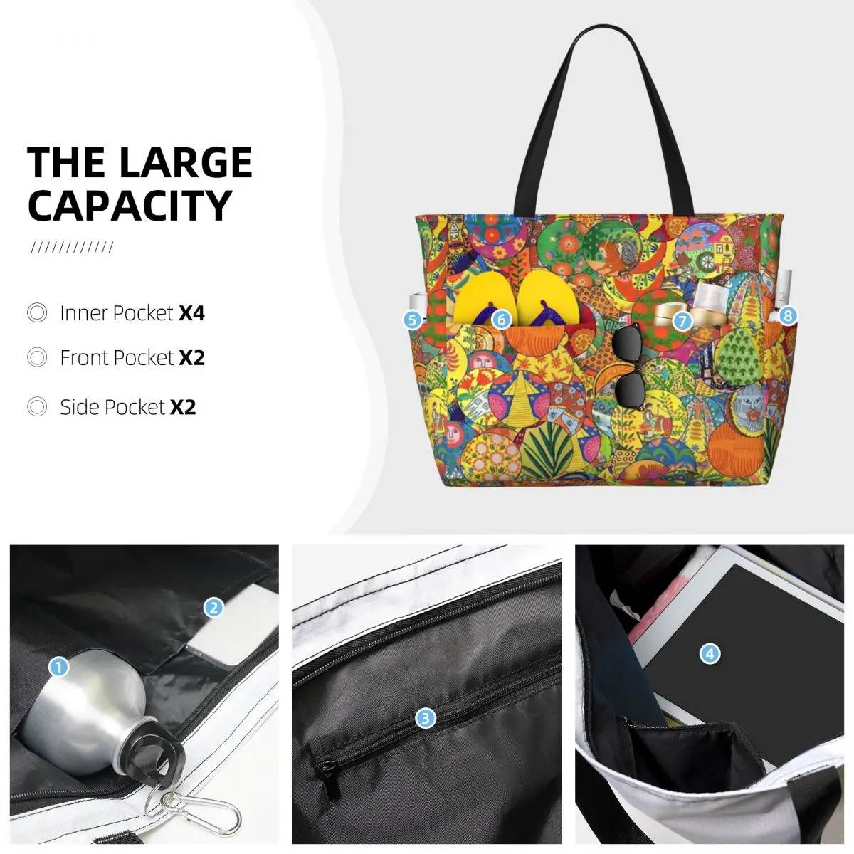 Un'altra borsa da viaggio da spiaggia con collage Pryimachenko, borsa tote moderna borsa a tracolla quotidiana per adulti modello multi-stile