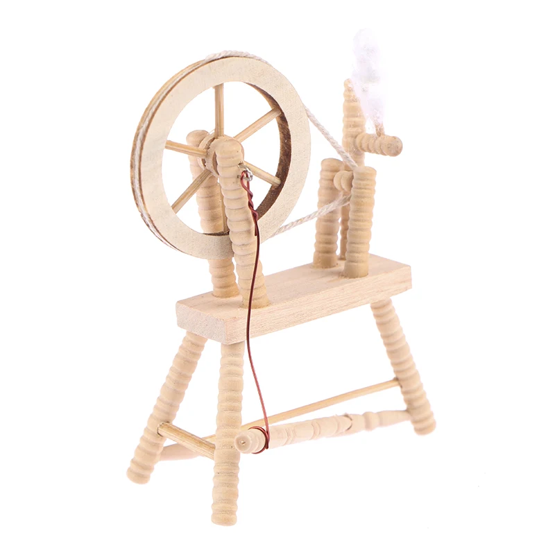 1/12 Dollhouse Miniature Wooden Spinning Wheel Model Furniture Accessories Toys