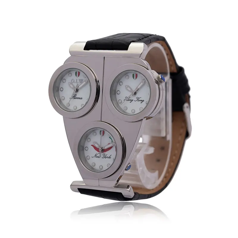 Hot Sales 3 Time Zone Quartz Watches New Designer Watches Clock Big Dial Unique Quartz Wristwatch Stainless Steel Wome's Watches