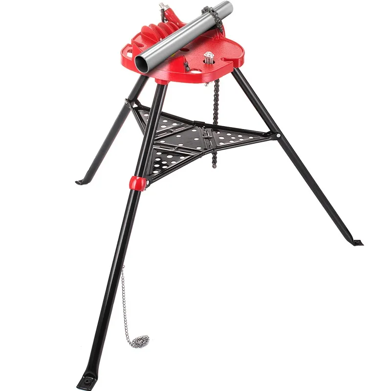 Tripod Pipe Chain Vise 6inCapacity Foldable Steel Legs Rubber Mounts Bib Tri-Stand Bench Vice for Cuttingt Copper Pipes