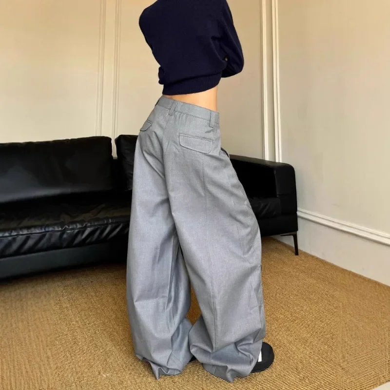 Simple And Versatile Gray Curved Blade Tailored Pants With A Sense Of Luxury 2026 Wide - Legged, Drapey Casual Pants, Trendy