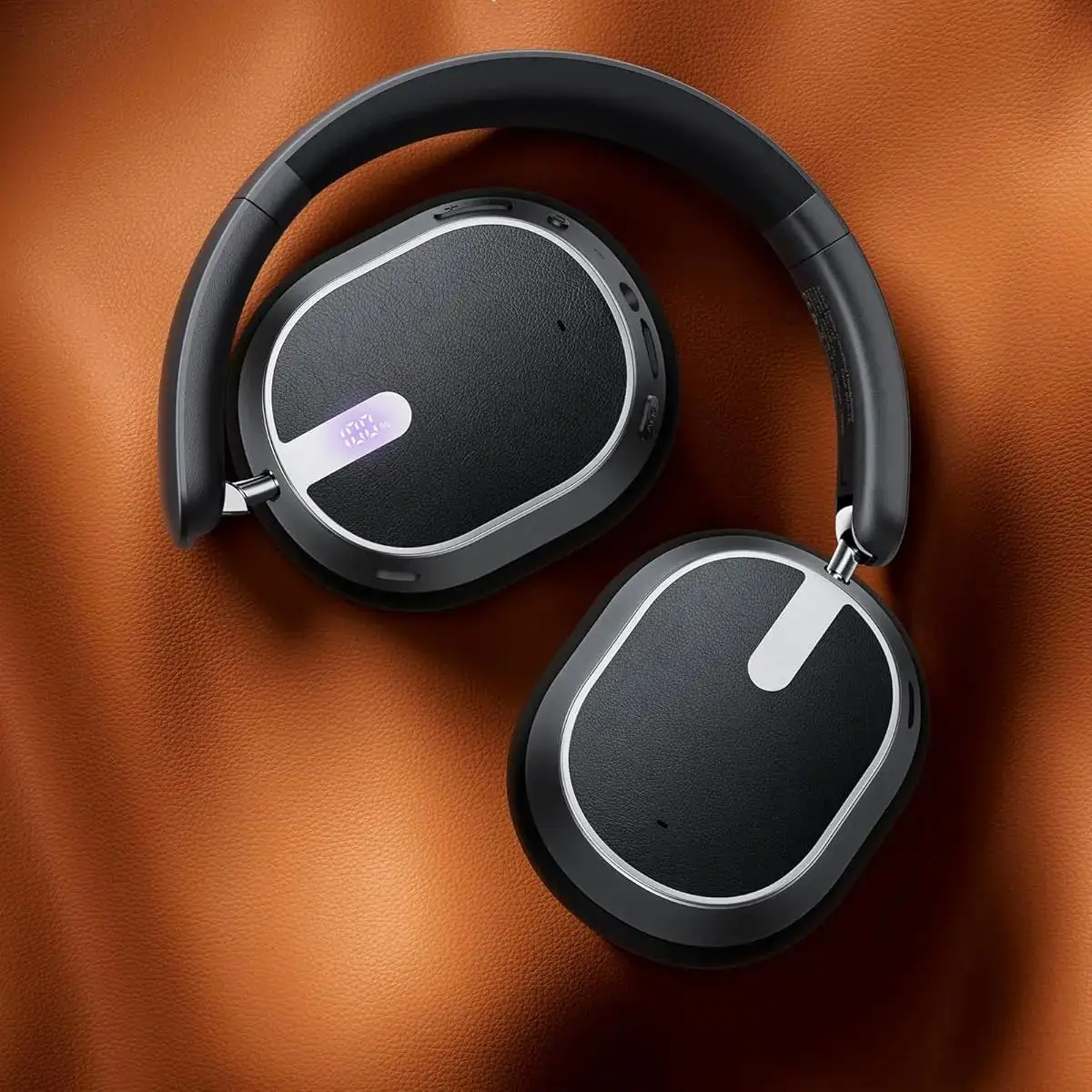 Casque à réduction de bruit active Bluetooth 6.0 sans fil, casque supra-auriculaire pliable avec affichage LED de l'alimentation et appels ENC à 6 micros