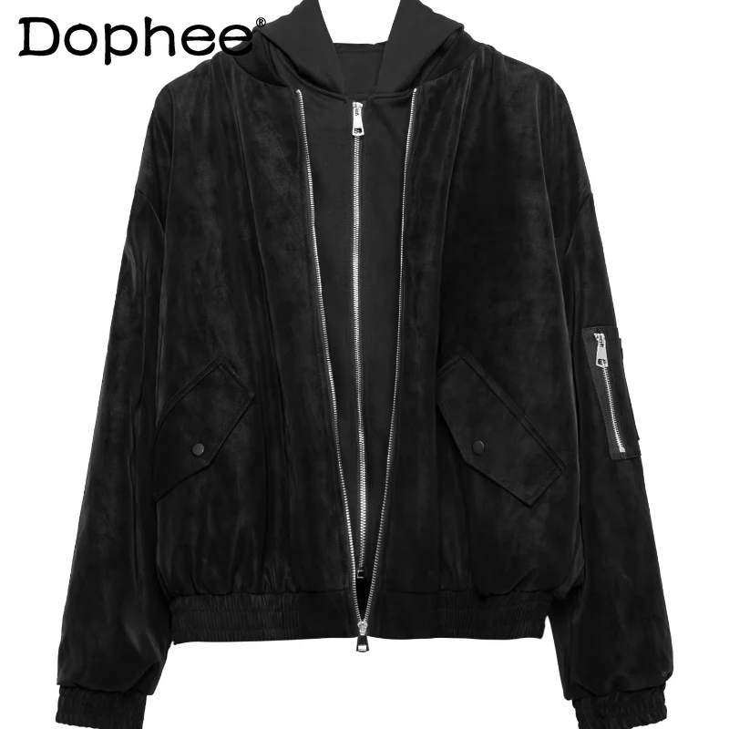 

Trendy Men's Fashion 2026 Spring New Unique Coats Zipper Splicing Comfort Faux Two-piece Hooded Jackets Long Sleeve Chic Jackets