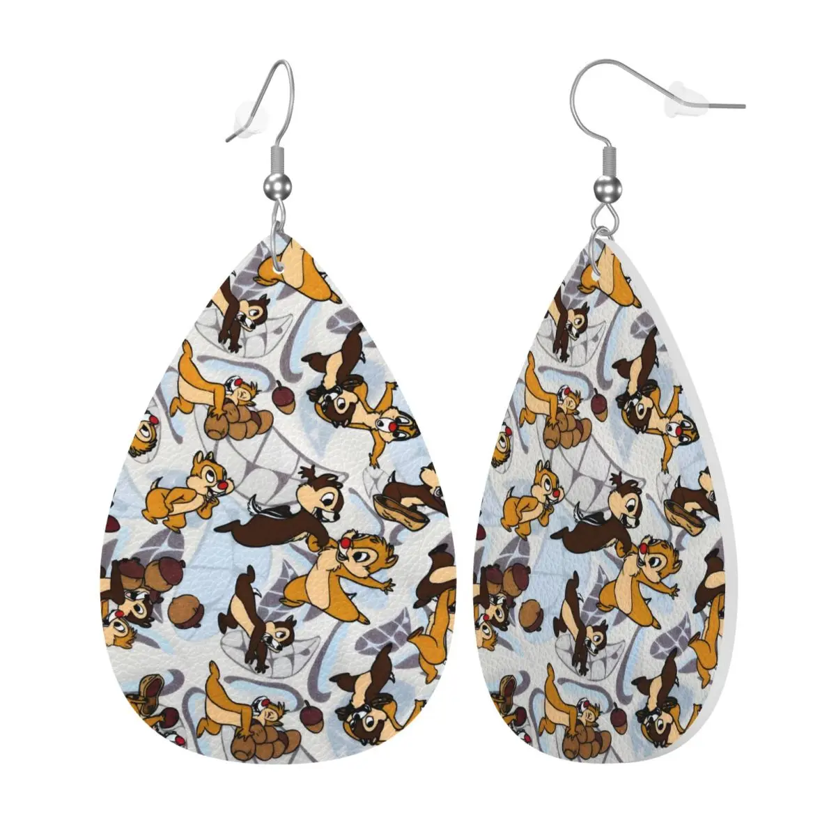 Custom Funny Cartoon Chip And Dale Dangle Drop Earrings Leather Earrings for Women Fashion For Party