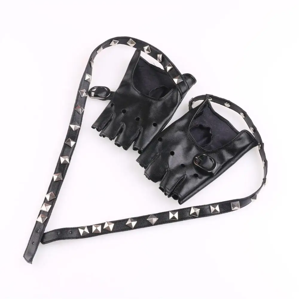 Motorradzubehör Rivet Ride Leder Fäustlinge Handschuhe Punk Handschuh Fingerlos