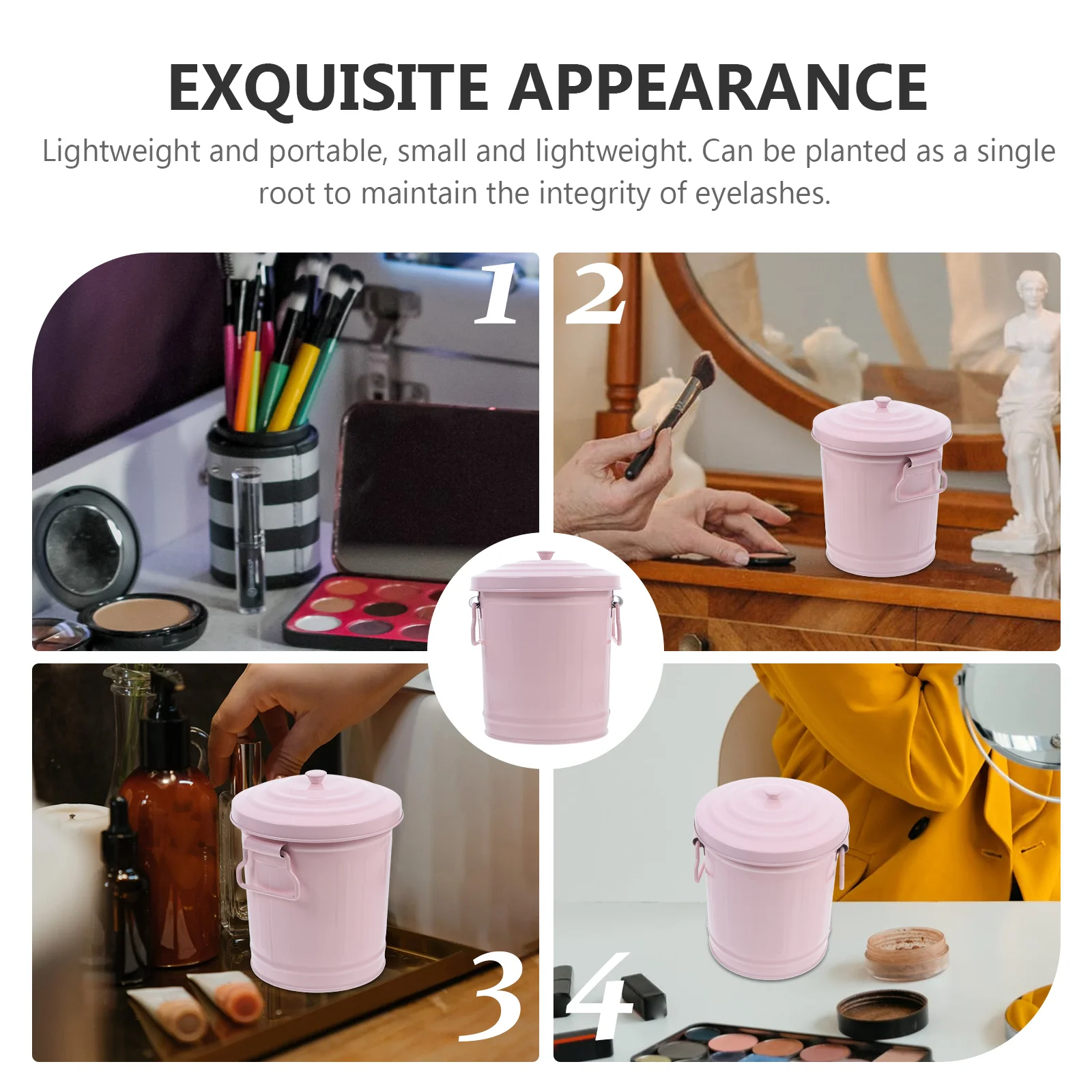 Mini Trash Can Small with Lid Food Containers Lids Bathroom Pink Iron Pencil Holder Office for