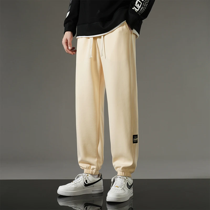 

Мягкие толстые весенне-осенние прямые спортивные штаны, теплые мужские спортивные штаны для бега, новые модные повседневные спортивные брюки для бега на шнурке