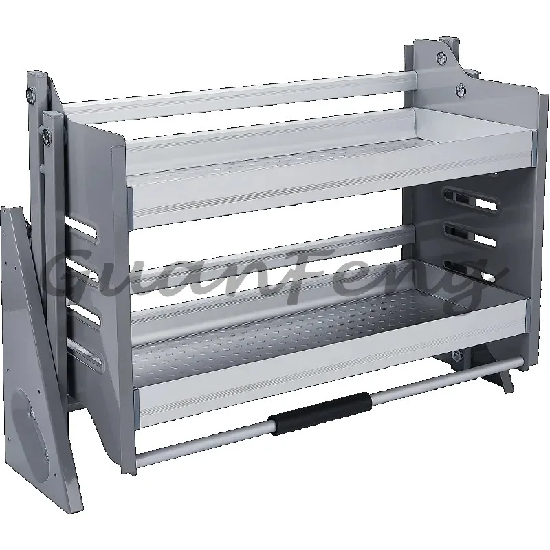 Drop-down hanging kitchen cabinet storage basket, stainless steel and aluminum frame seasoning rack for wall-mounted upper