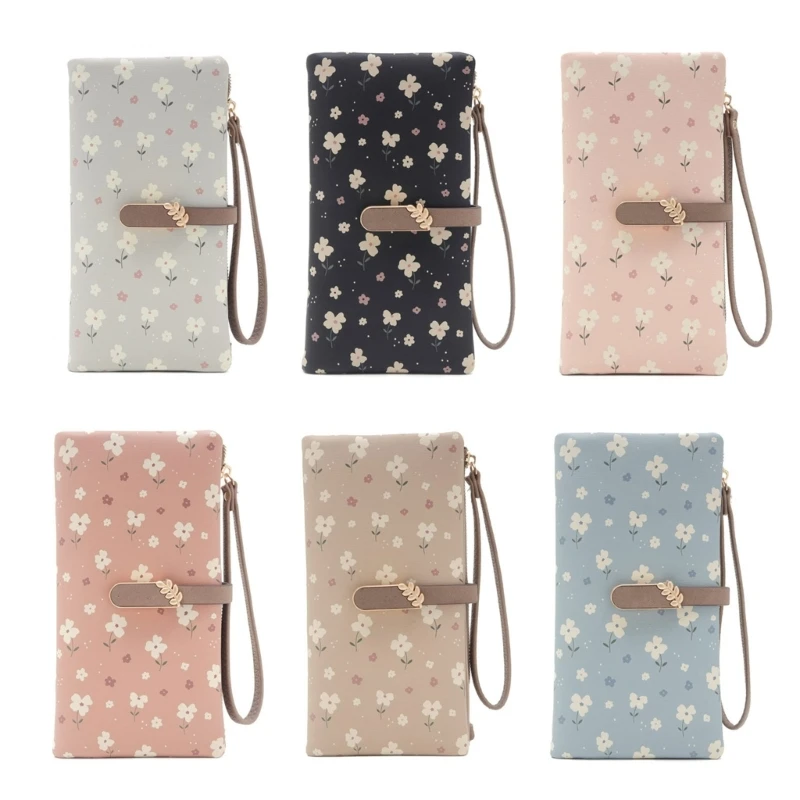 E74B Flower Print Wallets for Woman All-matching Wallet Long Wallets Large Capacity Purse with Card Slots Phone Bag