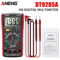 ANENG DT9205A-3 디지털 멀티미터, HD True RMS, 자동 AC/DC 전압 전류 테스터, 옴 캐패시터 전압 계량기 감지기 도구